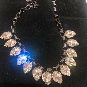 Brilliant Pear Cut Swarovski Crystal Statement Necklace Dark Rhodium-Boutique